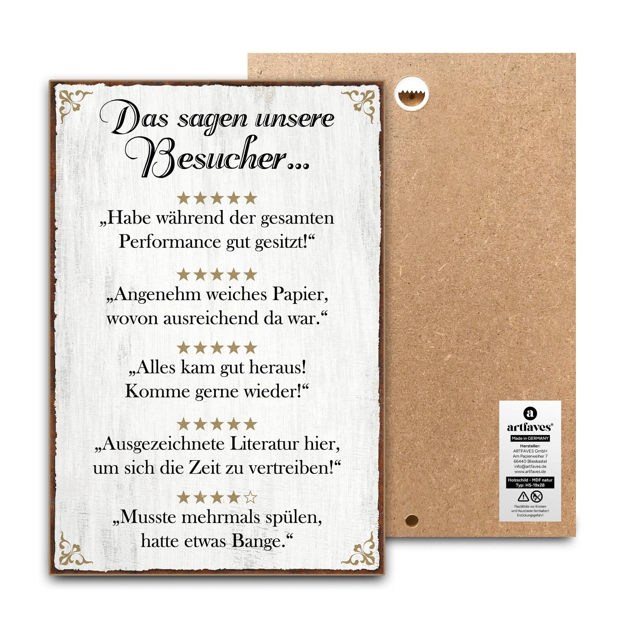 ARTFAVES Holzbild Schild mit Spruch - Toilette Bewertungen - Bad, Badezimmer, WC, Toilet