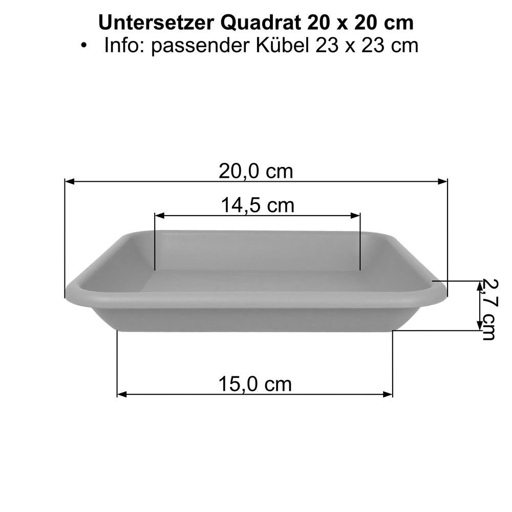 Heimwerkercenter Pflanzkübel Kunststoff UV-beständigem MePla aus cm, 20x20 wetterfest Quadrat Untersetzer Anthrazit