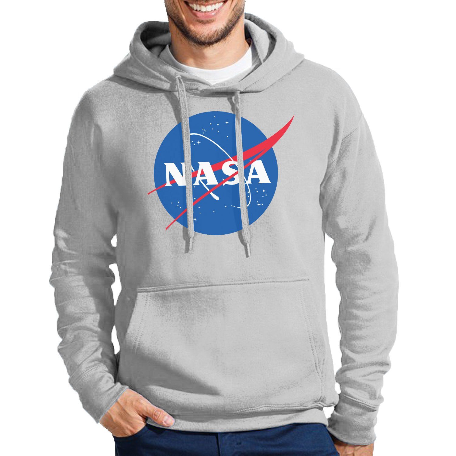 Space Hoodie Grau Elon & X Blondie Rakete Mit NASA Weltraum Sterne Kapuze Brownie Weltall Mars
