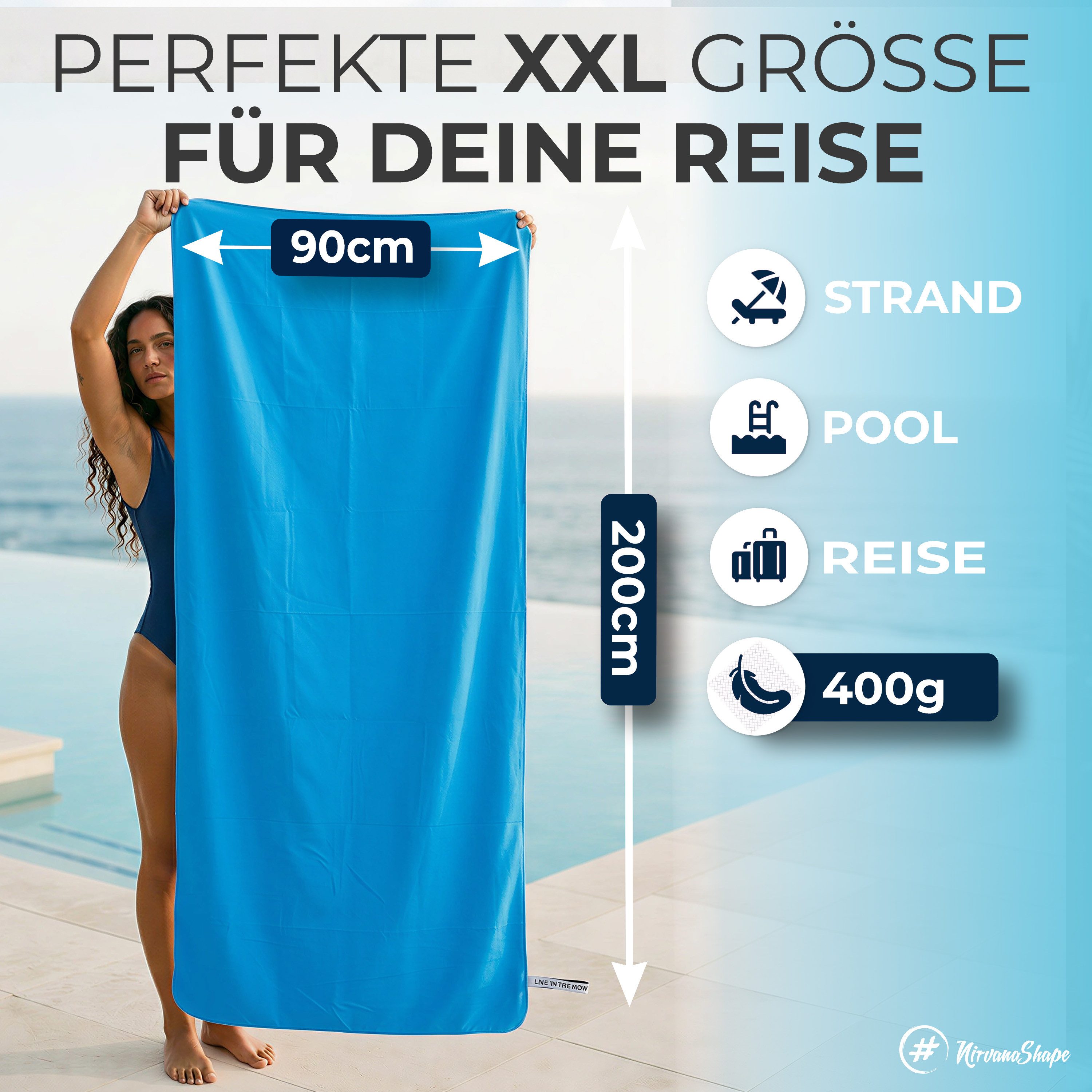 NirvanaShape Strandtuch Reise Handtuch Strandtuch XXL - Strandhandtuch, Mikrofaser Badetuch – Bild 2 von 5