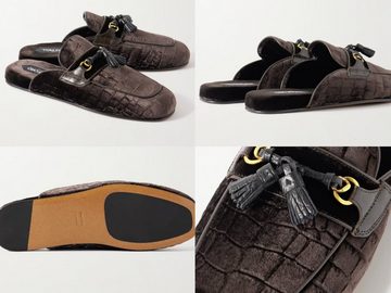 Tom Ford TOM FORD Stephen Tasselled Croc-Effect Velvet Slippers Shoes Schuhe Sn Sneaker