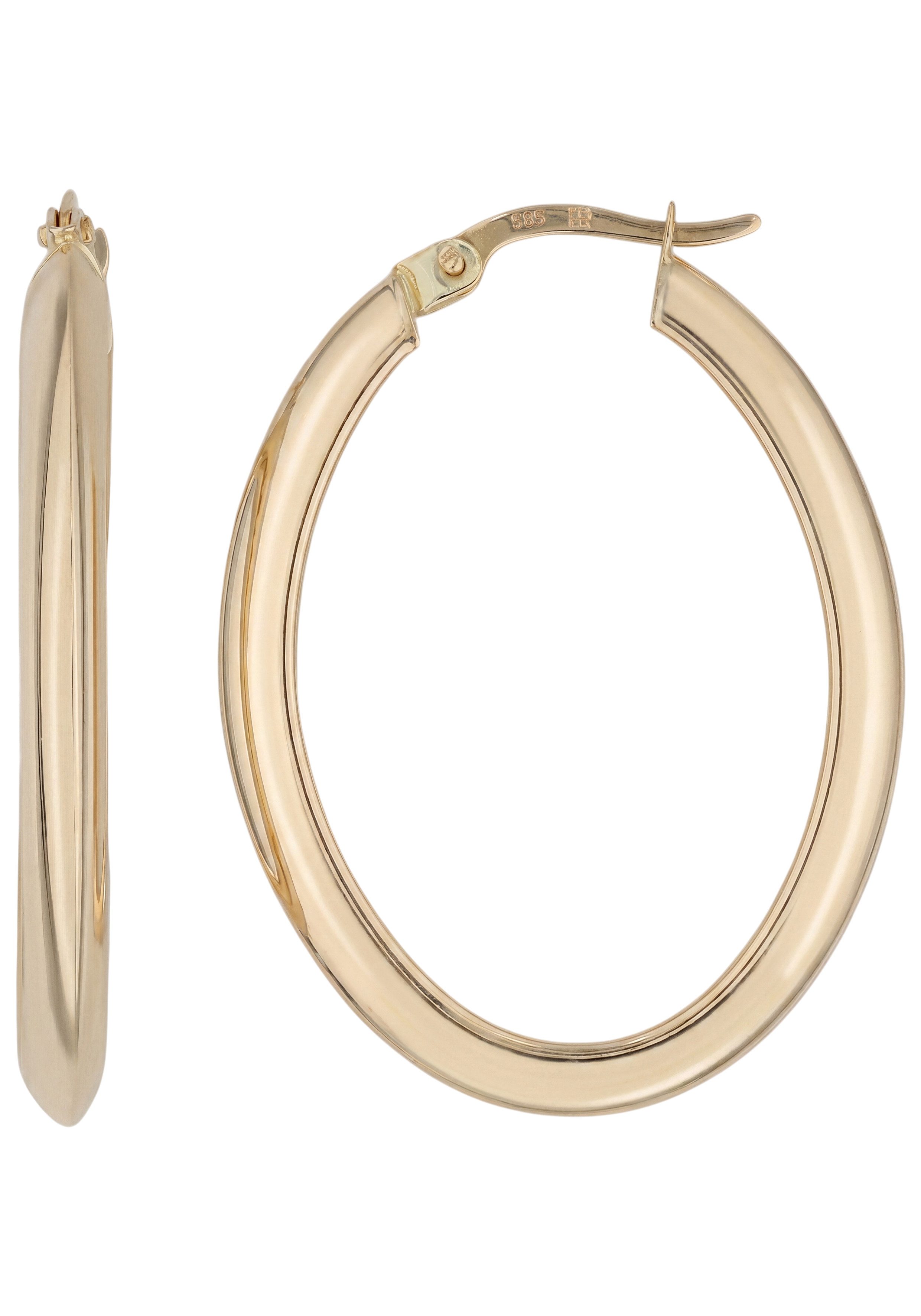 JOBO Paar Creolen ovale Ohrringe 34 mm, 14 Karat 585 Gold