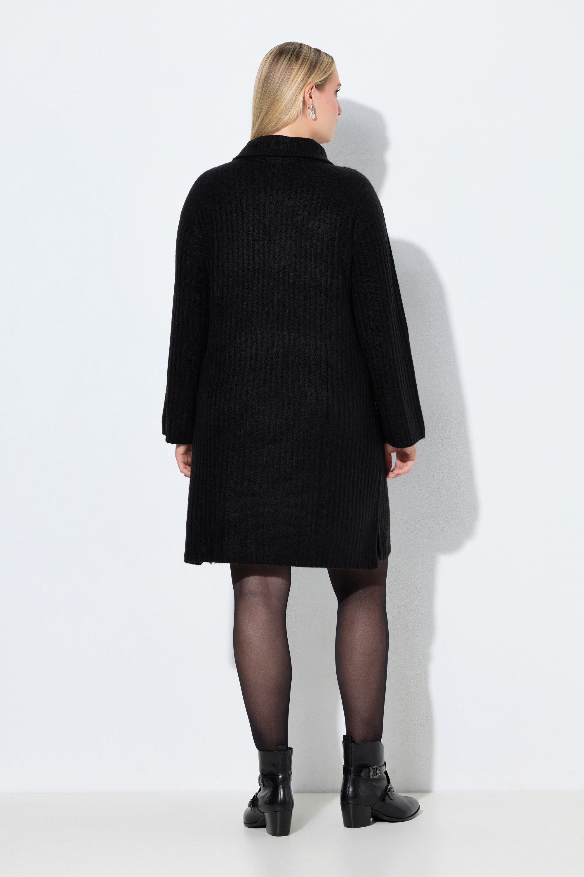 Ulla Popken Midikleid Strickkleid A-Linie Rippstrick Troyerkragen