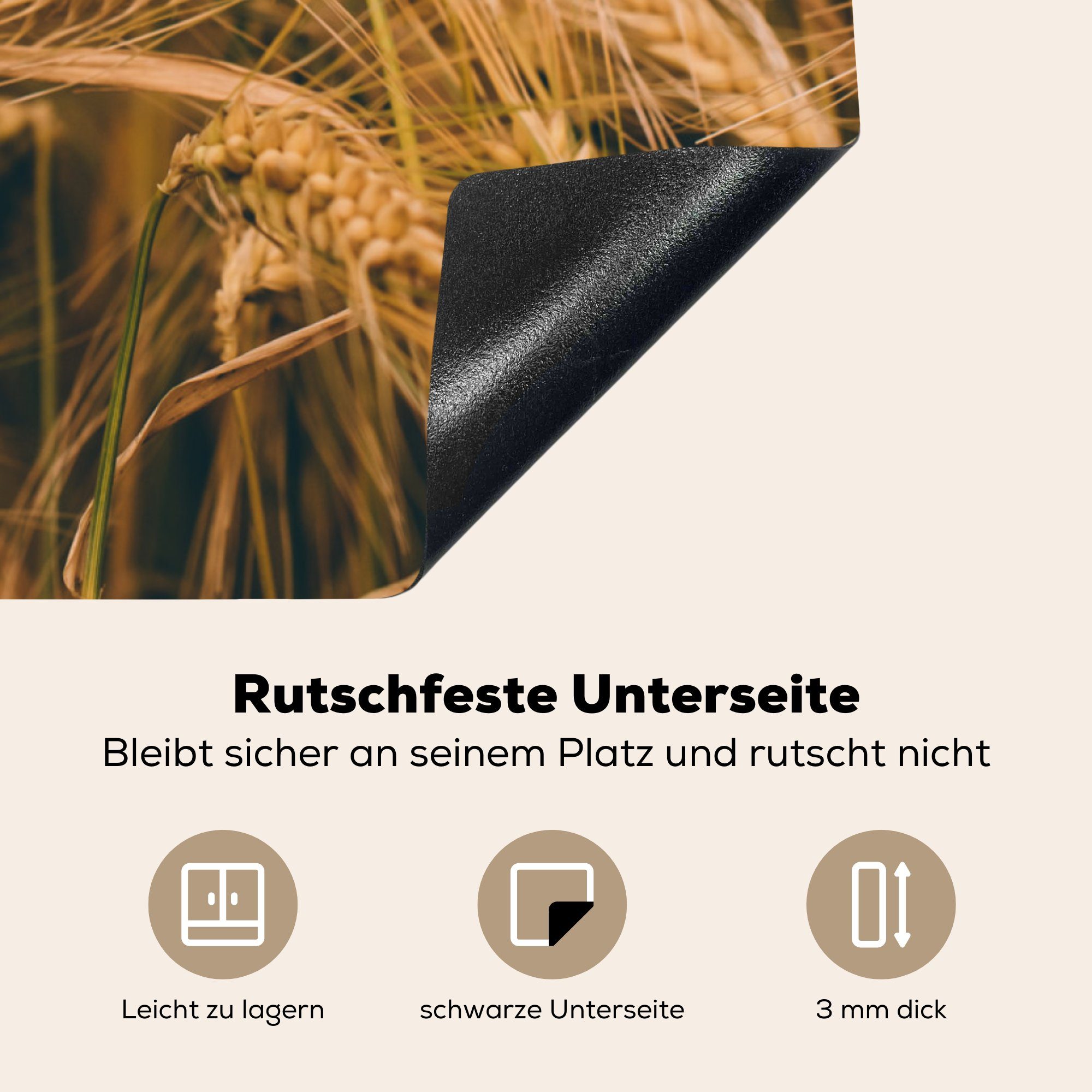 (1 - küche cm, tlg), Arbeitsplatte Pflanzen für 78x78 Herdblende-/Abdeckplatte Vinyl, Natur MuchoWow Ceranfeldabdeckung, - Getreide,