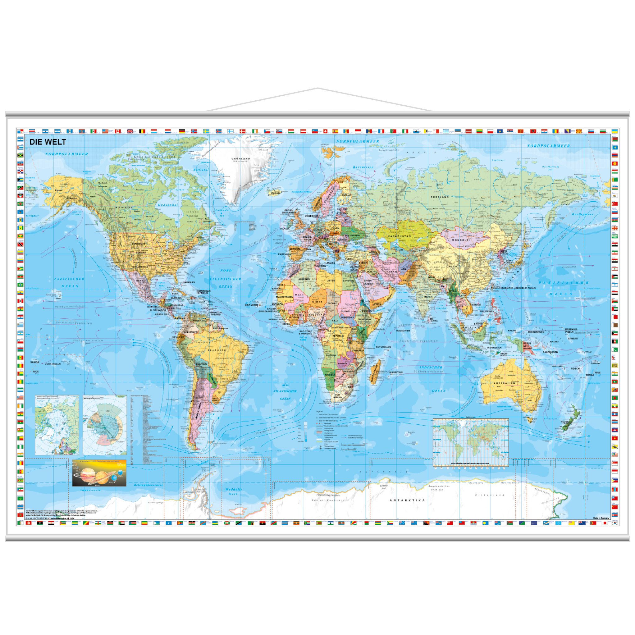STIEFEL Poster Weltkarte deutsch mit Metallbeleistung günstig online kaufen