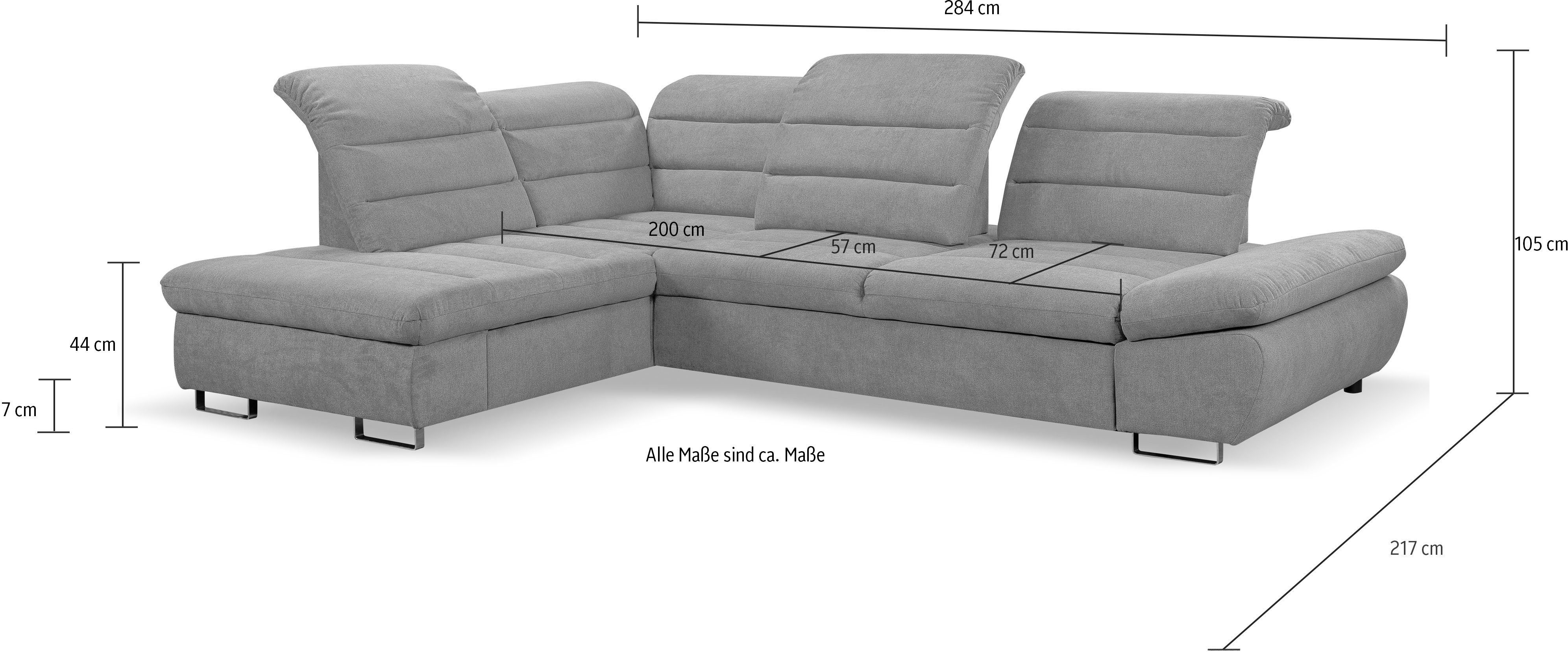 WERK2 Ecksofa mit Roma, verstellbare Sitztiefenverstellung, Kopfteile Schlaffunktion, Sofa