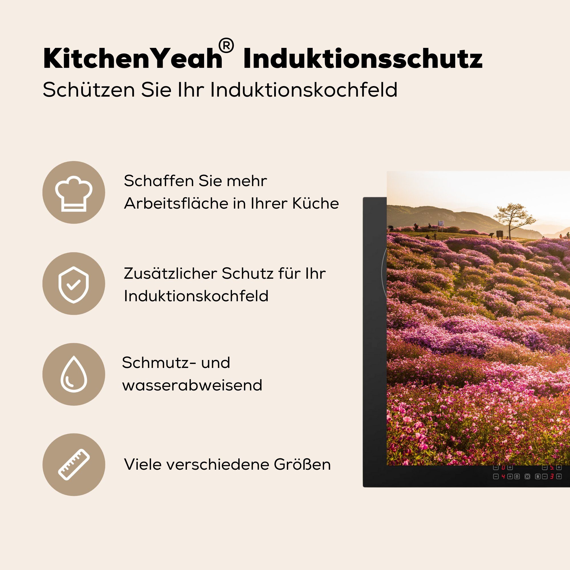 MuchoWow Herdblende-/Abdeckplatte Hügelige Heidelandschaft, Vinyl, küche, die Induktionskochfeld tlg), 81x52 Schutz cm, (1 für Ceranfeldabdeckung