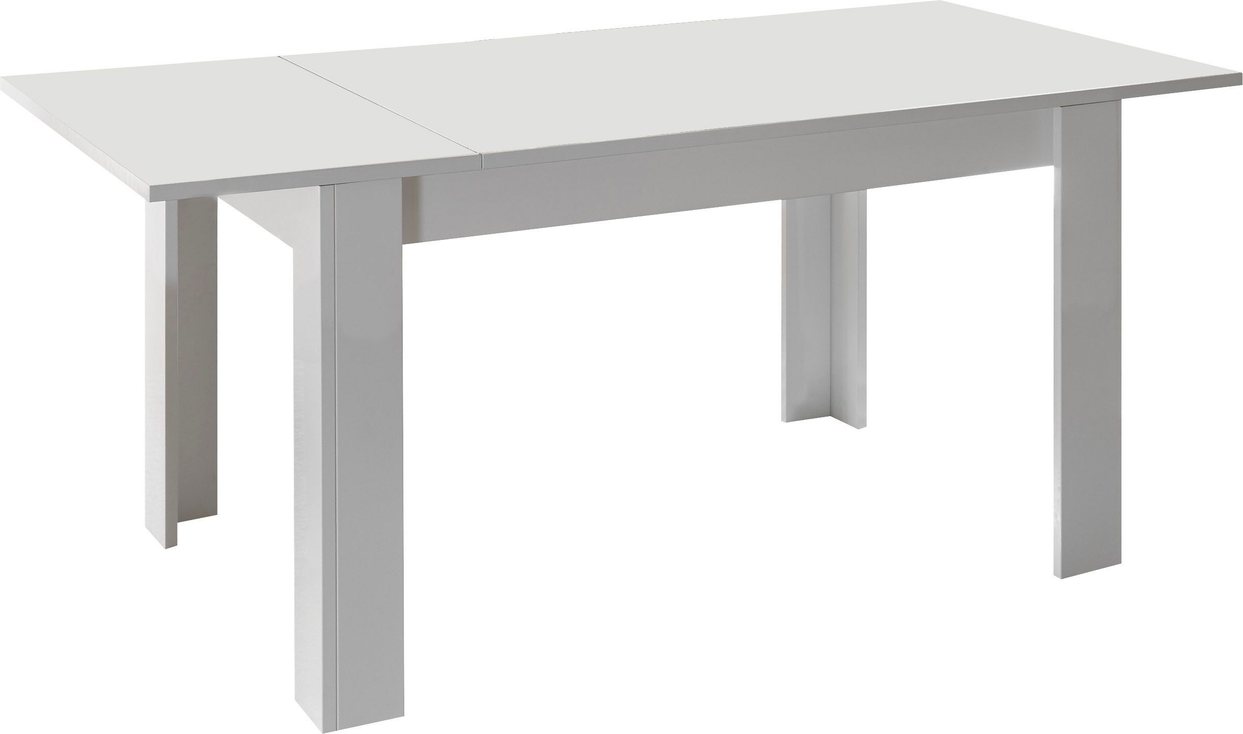 Home affaire Esstisch Basic 137x90x79 cm (BxTxH), Esszimmertisch Weiss Hochglanz Lack, moderner rechteckiger Küchentisch, ausziehbar, erweiterbar auf 185 cm