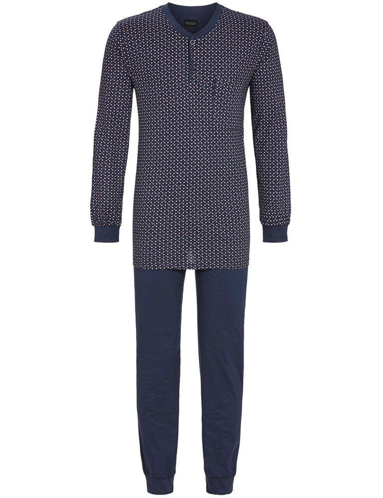 Pyjama Herren Schlafanzug 1541212 - Marine, Langarm V-Ausschnitt