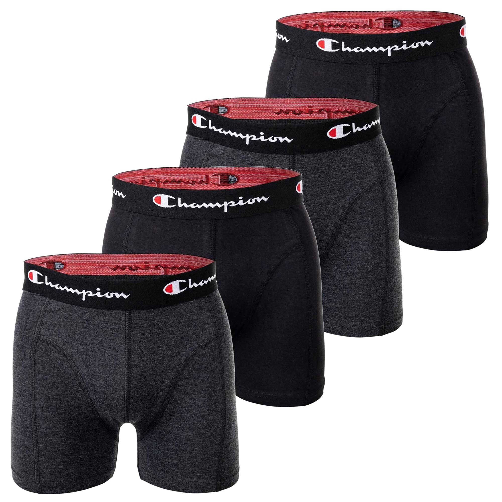 Champion Boxer Herren Boxershorts, 4er Pack - Baumwolle Schwarz/Grau meliert