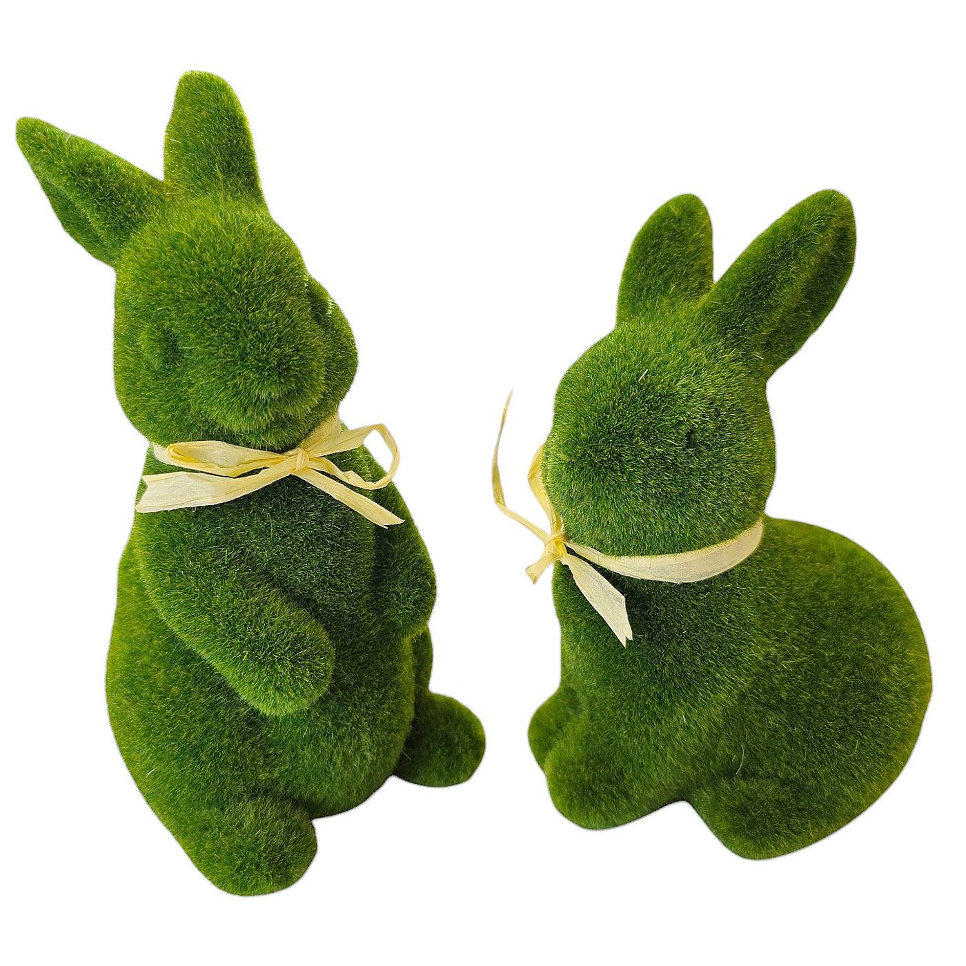 Macosa Home Osterhase 2er Set beflockt Grün Kunststoff Moosgrün Dekohase (Figur Dekohase Dekofigur Ostern Dekoration Tischdeko), Hase Skulptur Oster-Deko Osterdekoration