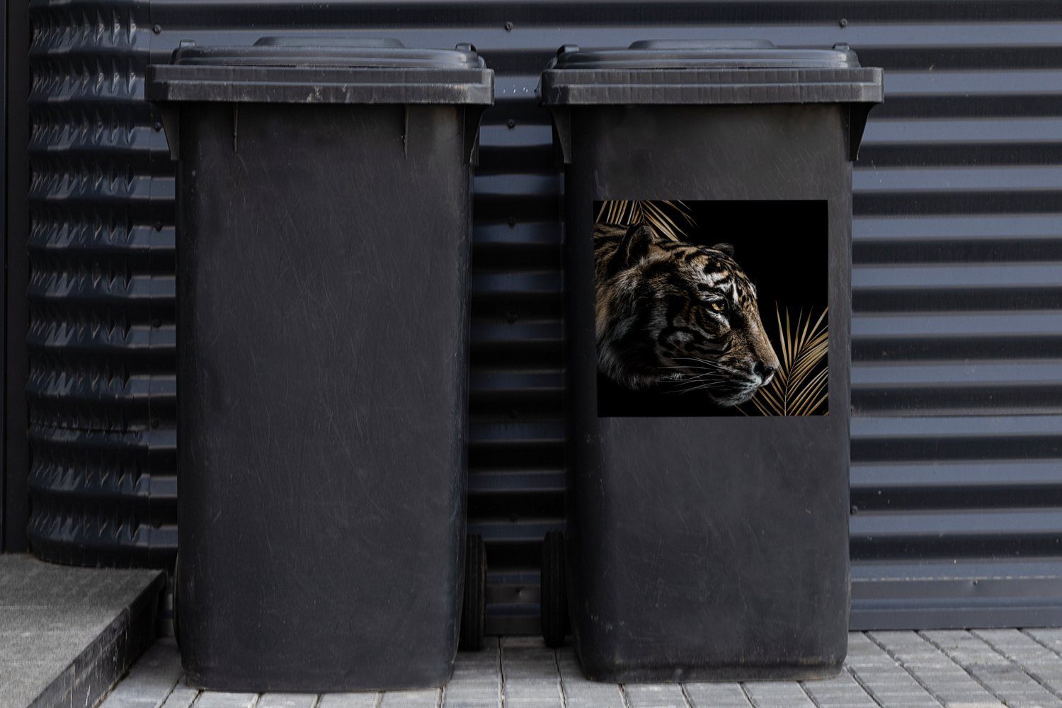MuchoWow Mülltonne, Farn Container, St), Sticker, Mülleimer-aufkleber, - Abfalbehälter Schwarz (1 Tiger - Wandsticker