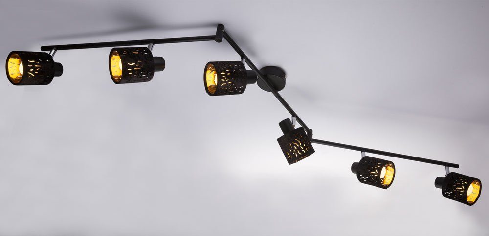 etc-shop LED Deckenleuchte, Leuchtmittel inklusive, schwarz gold Lampe im Strahler Warmweiß, Samt beweglich Stanzung Decken Dekor