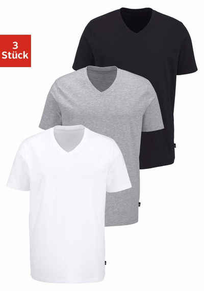 Bruno Banani T-Shirt (3-tlg., 3er-Pack) mit V-Ausschnitt, perfekte Passform, aus elastischer Baumwolle