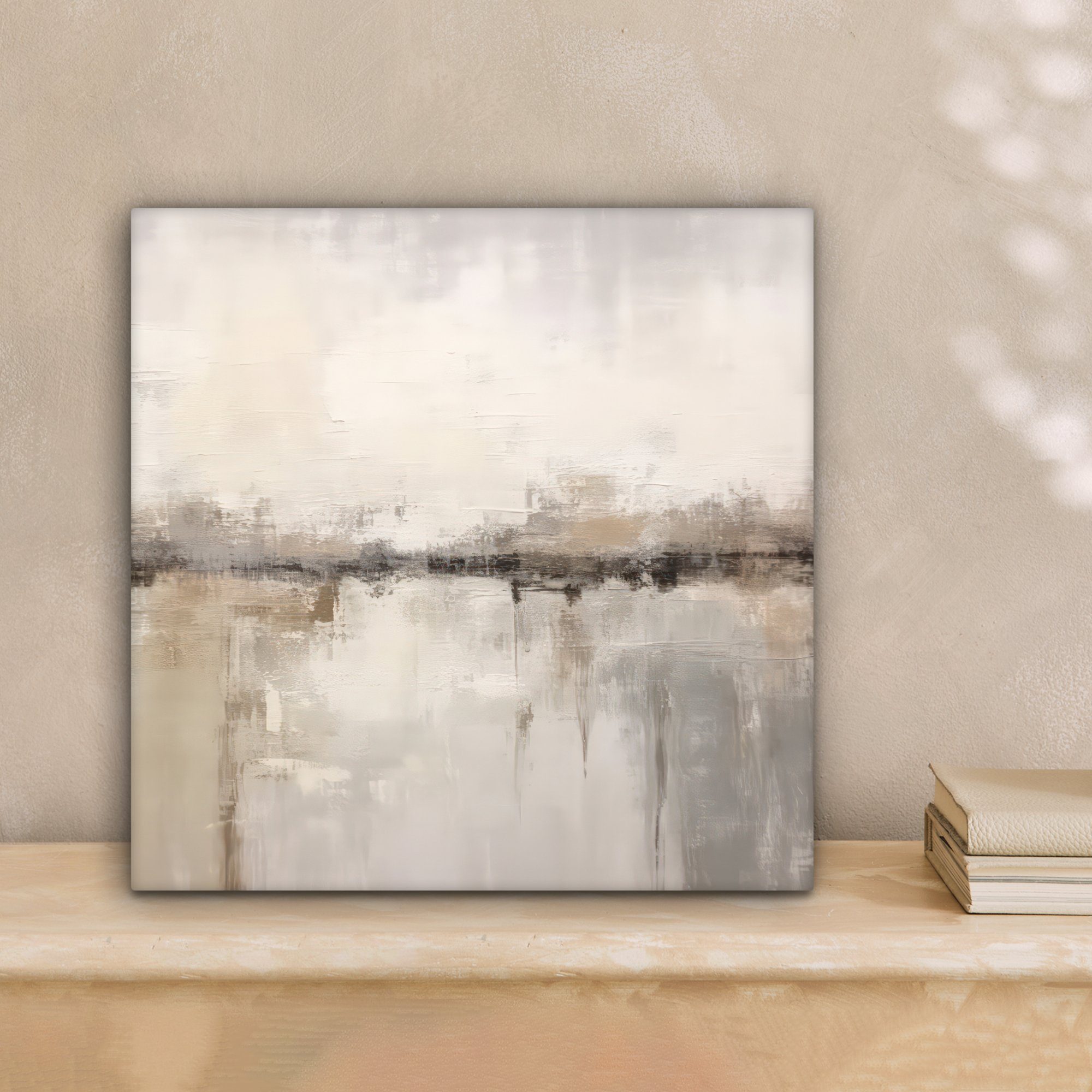 OneMillionCanvasses® Leinwandbild Moderne Kunst - Abstrakt - Beige, Fotodruck (1 St), Wandbild, Deko Schlafzimmer Wohnzimmer Flur 20x20 cm