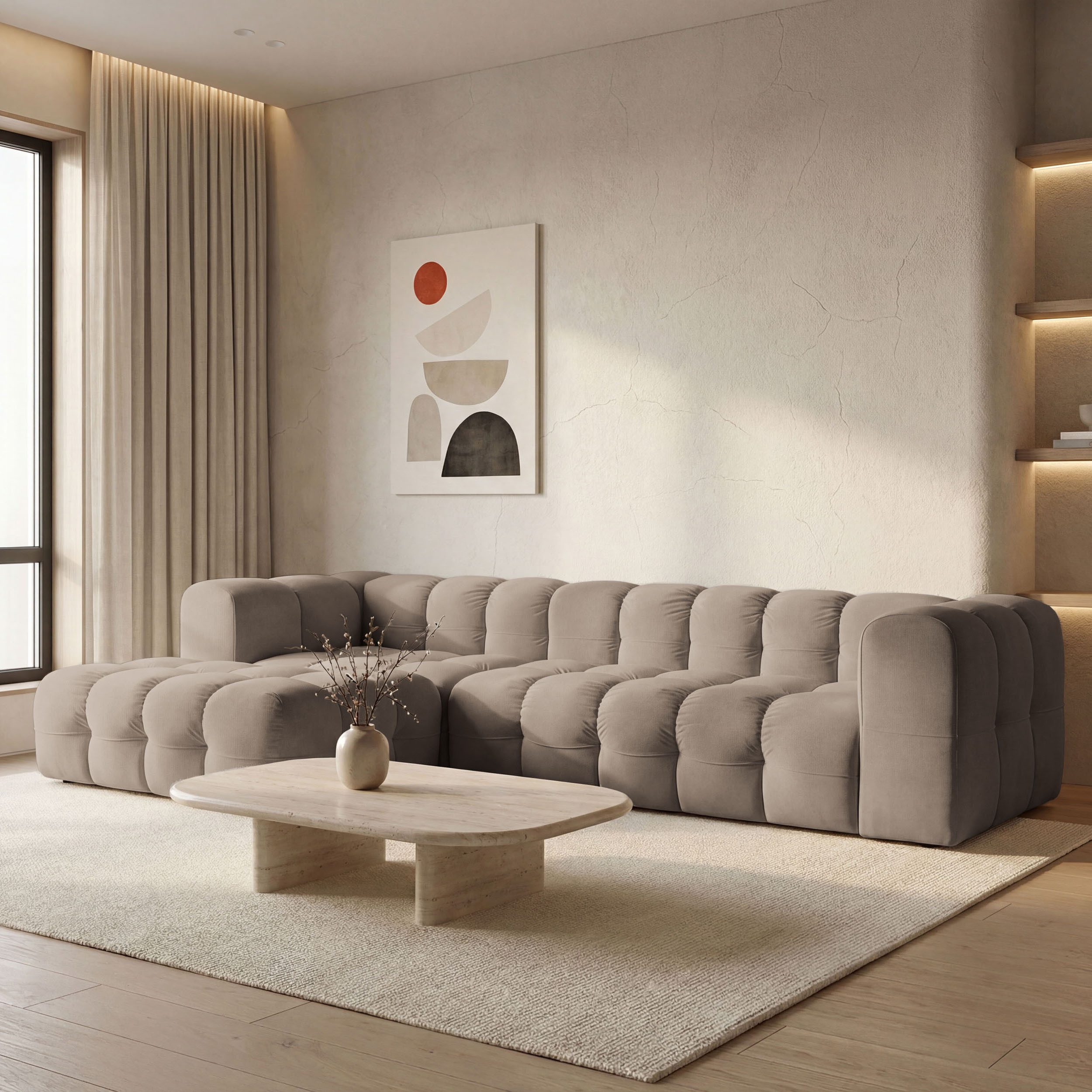 WFL GROUP Ecksofa Mochi L-Form 5-Sitzer, Groß XXL, Links oder Rechts, im Loft-Stil, Skandi-Design 290 × 193 × 75 cm, Freistehende Wohnlandschaft Samt Velour Stoff