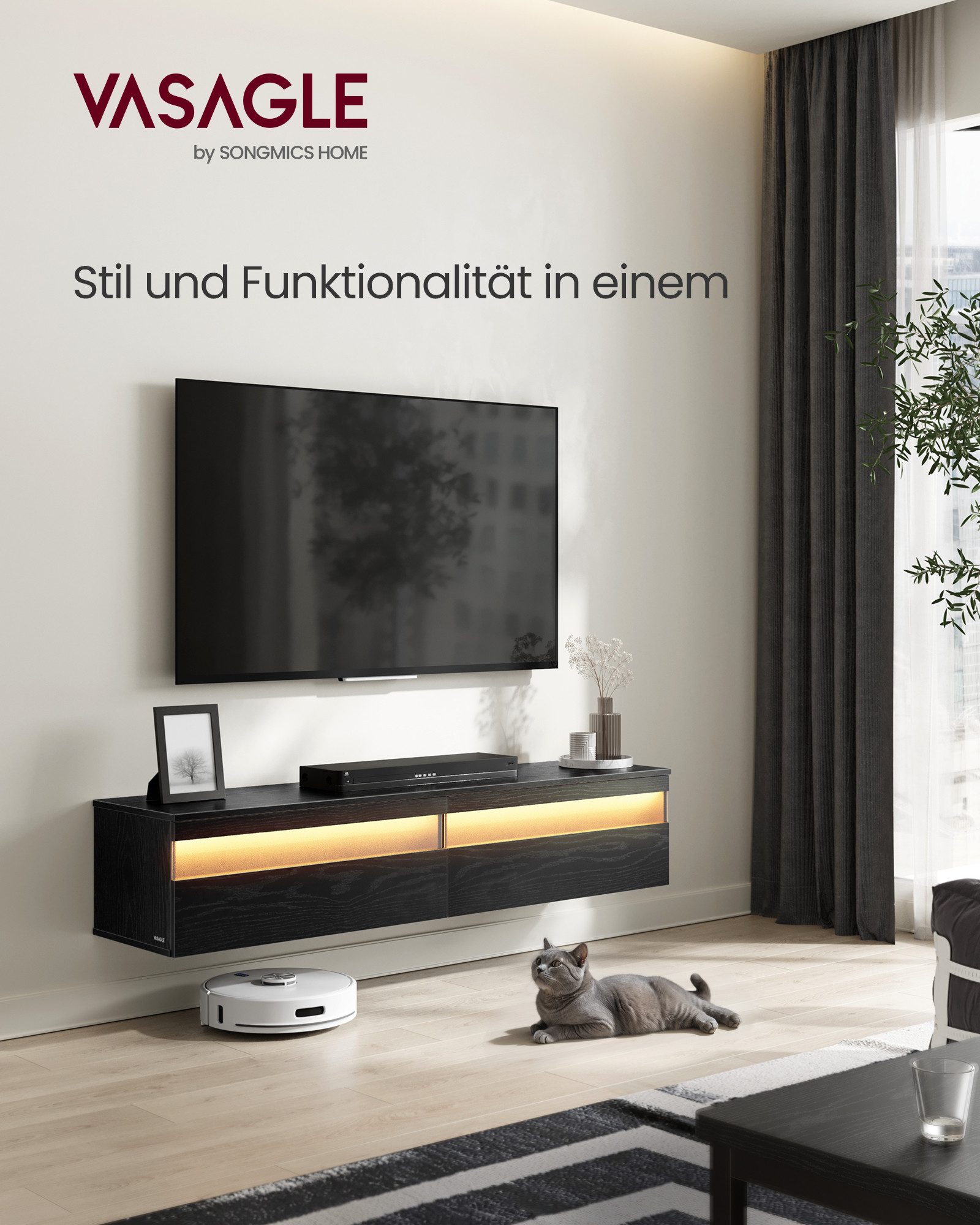 VASAGLE Lowboard, TV-Board hängend, Hängeschrank Wohnwand, günstig online kaufen