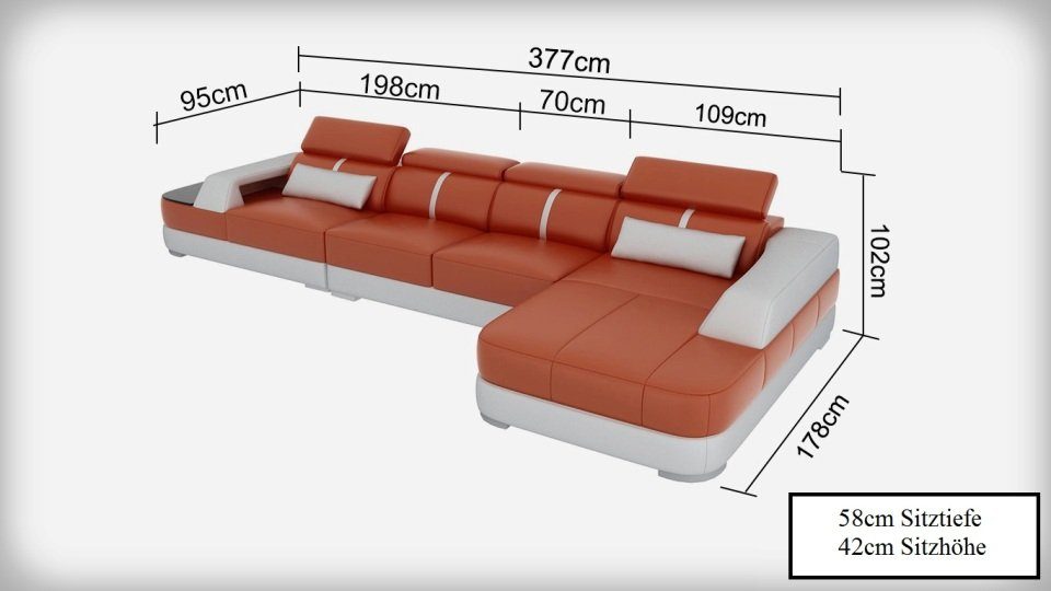 JVmoebel Ecksofa, Eck Couch Sitz Sofa Polster Wohnlandschaft Design Leder Ecke Sofas