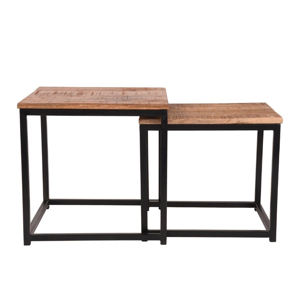 Möbel Ubon Mangoholz in aus Beistelltisch RINGO-Living Couchtisch 2er-Set Natur-dunkel 450x450x450mm,