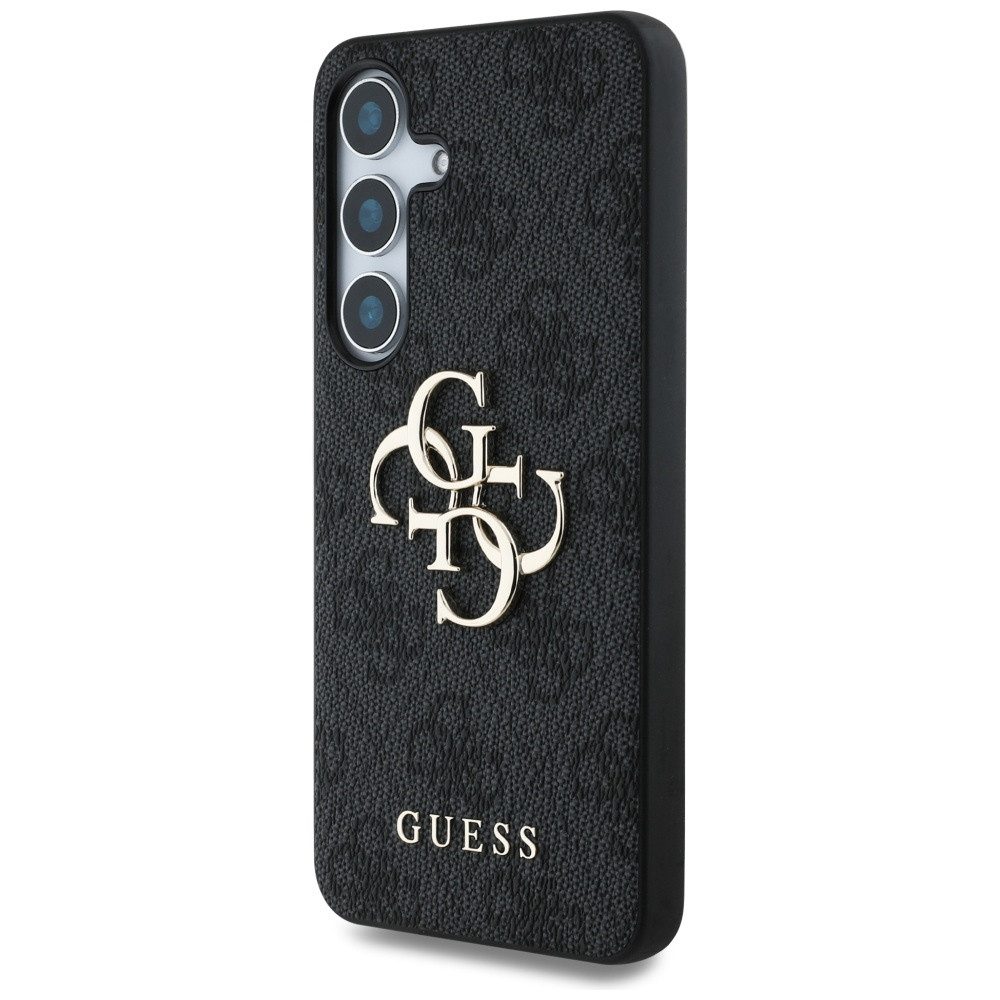 Guess Handyhülle Galaxy S25 Kunstleder grau mit goldfarbenen Logo