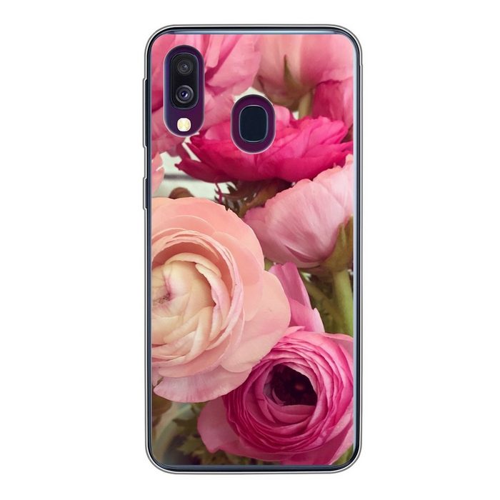MuchoWow Handyhülle Eine Vase gefüllt mit rosa Butterblumen Handyhülle Samsung Galaxy A40 Smartphone-Bumper Print Handy