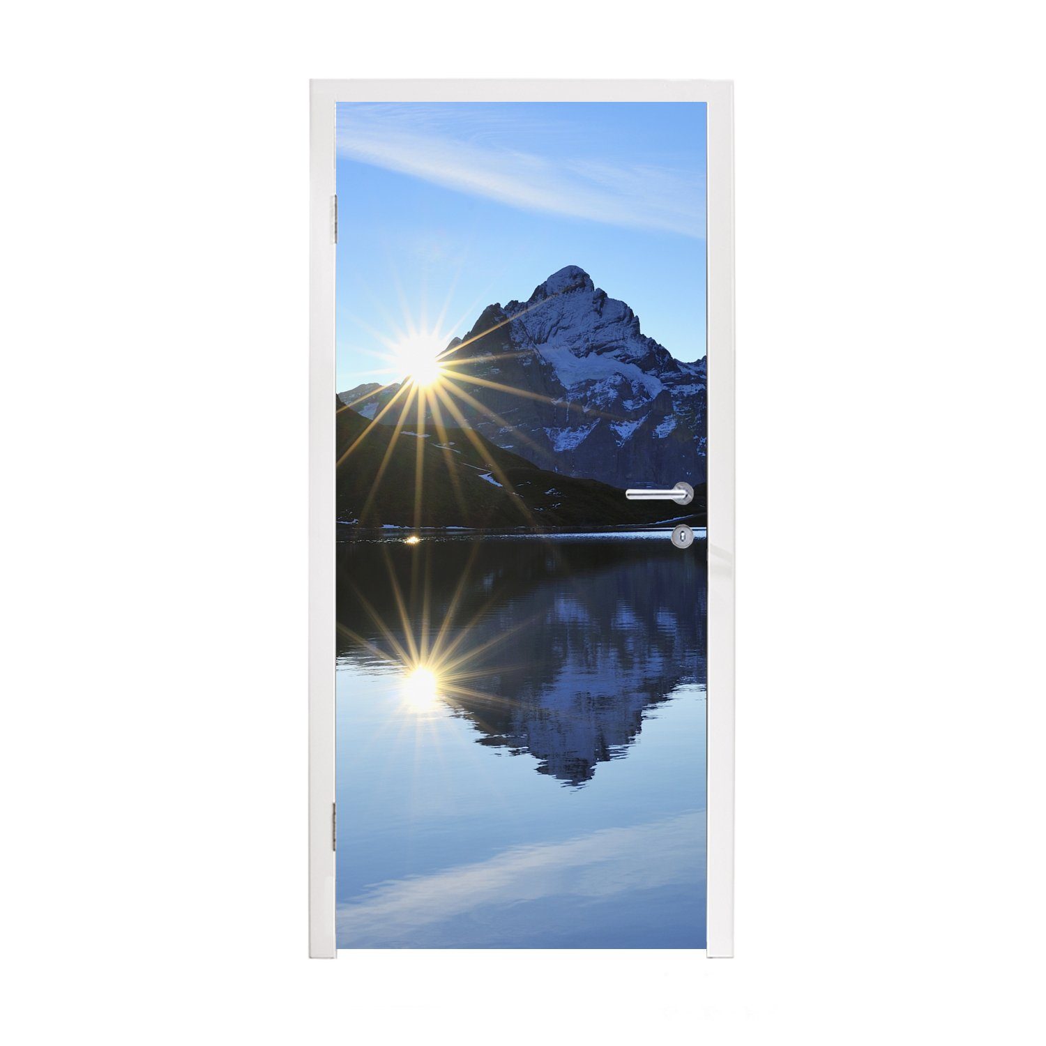 MuchoWow Türtapete Alpen - Berg - Wasser - Schnee, Matt, bedruckt, (1 St), Fototapete für Tür, Türaufkleber, 75x205 cm