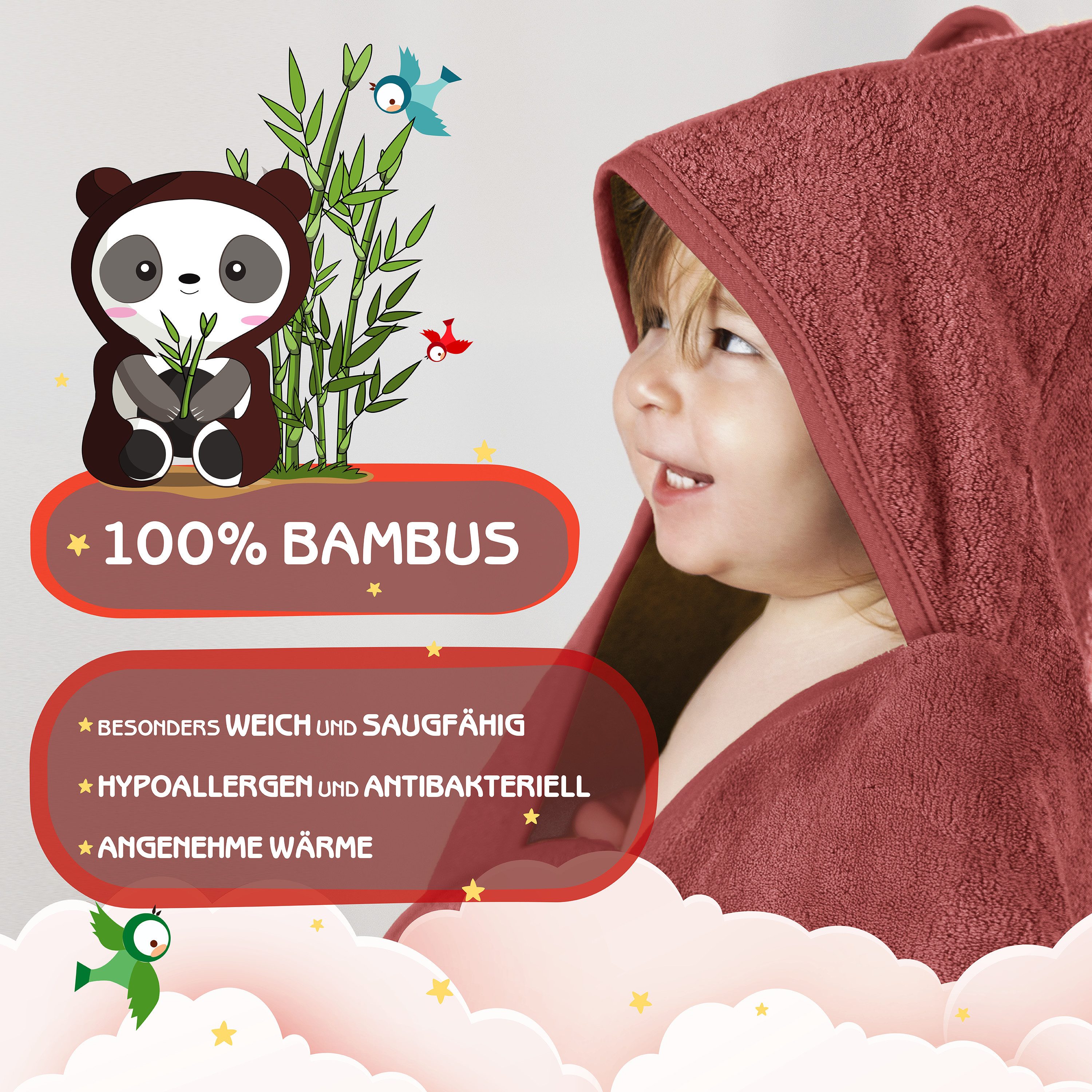 Fuchs & Panda Kapuzenhandtuch Kapuzenhandtuch Baby EXTRA dick, warm & weich aus 100% Bambus, 100% Bambus: Antimikrobiell, Atmungsaktiv, Hypoallergen, Superweich