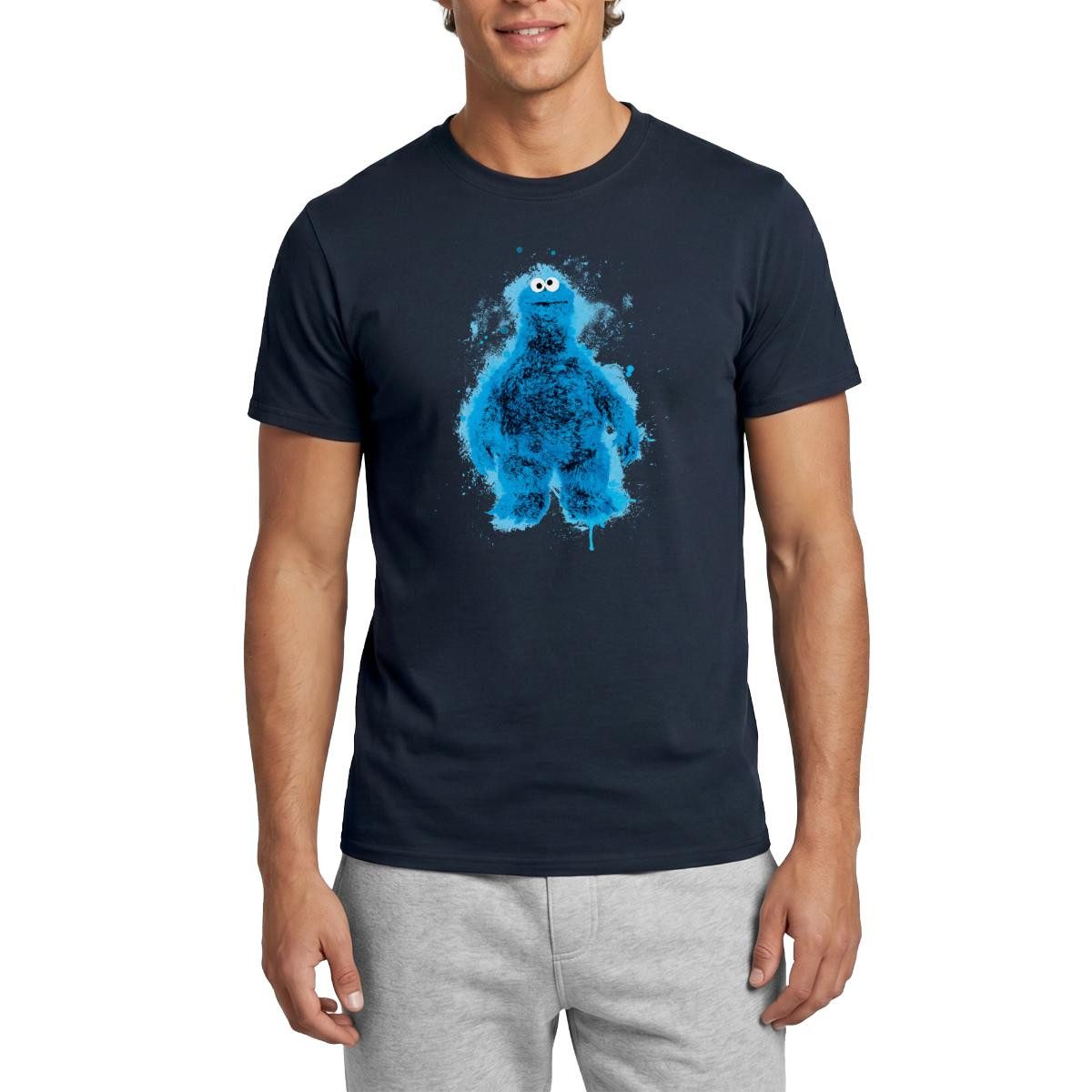 T-Shirt Sesamstraße Krümelmonster Farbspritzer Männer T-Shirt