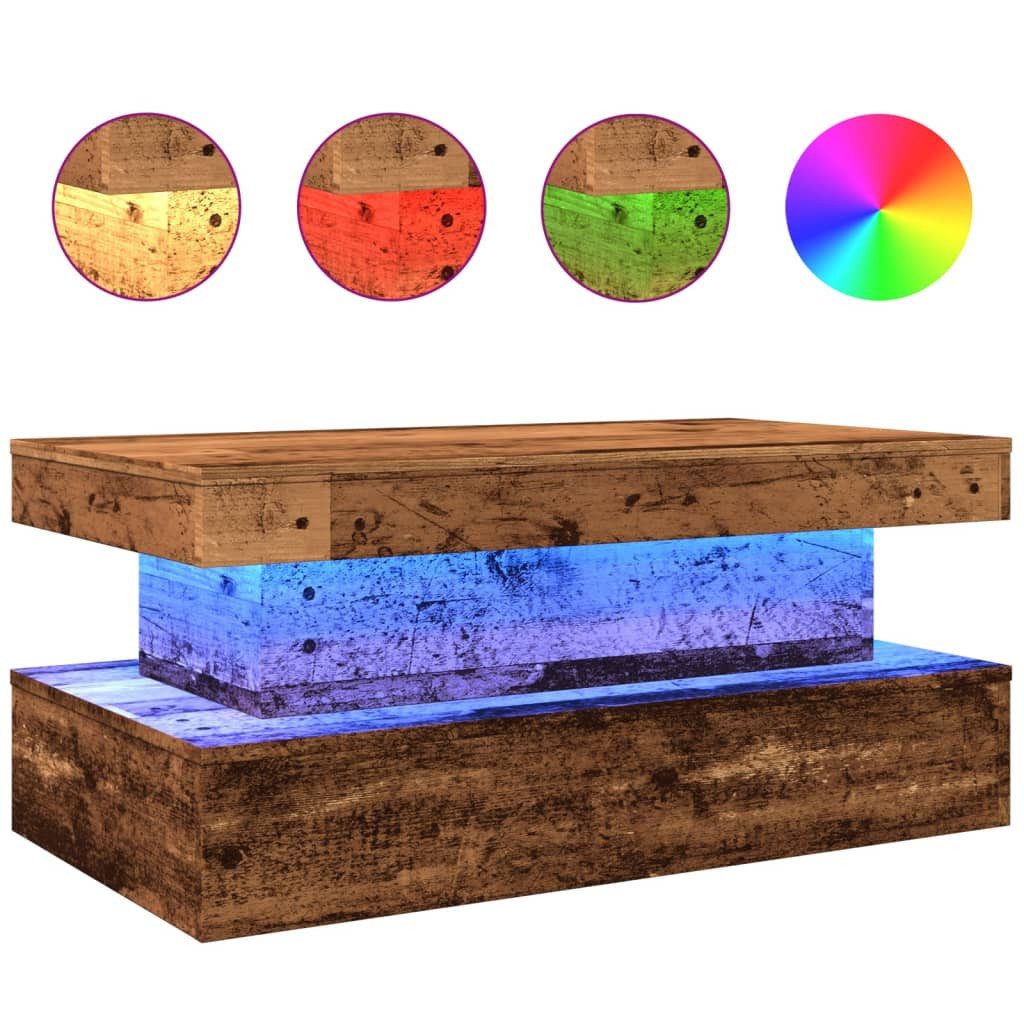vidaXL Couchtisch Couchtisch mit LED Leuchten Altholz-Optik 90x50x40 cm günstig online kaufen