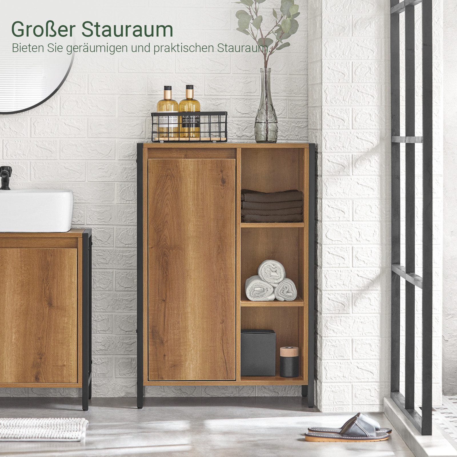 SoBuy Wäscheschrank BZR65, Badezimmerschrank Badschrank schmal für Flur, Bad, Schlafzimmer mit ausklappbarem Wäschesäcken Wäschesack Wäschetruhe – Bild 4 von 5