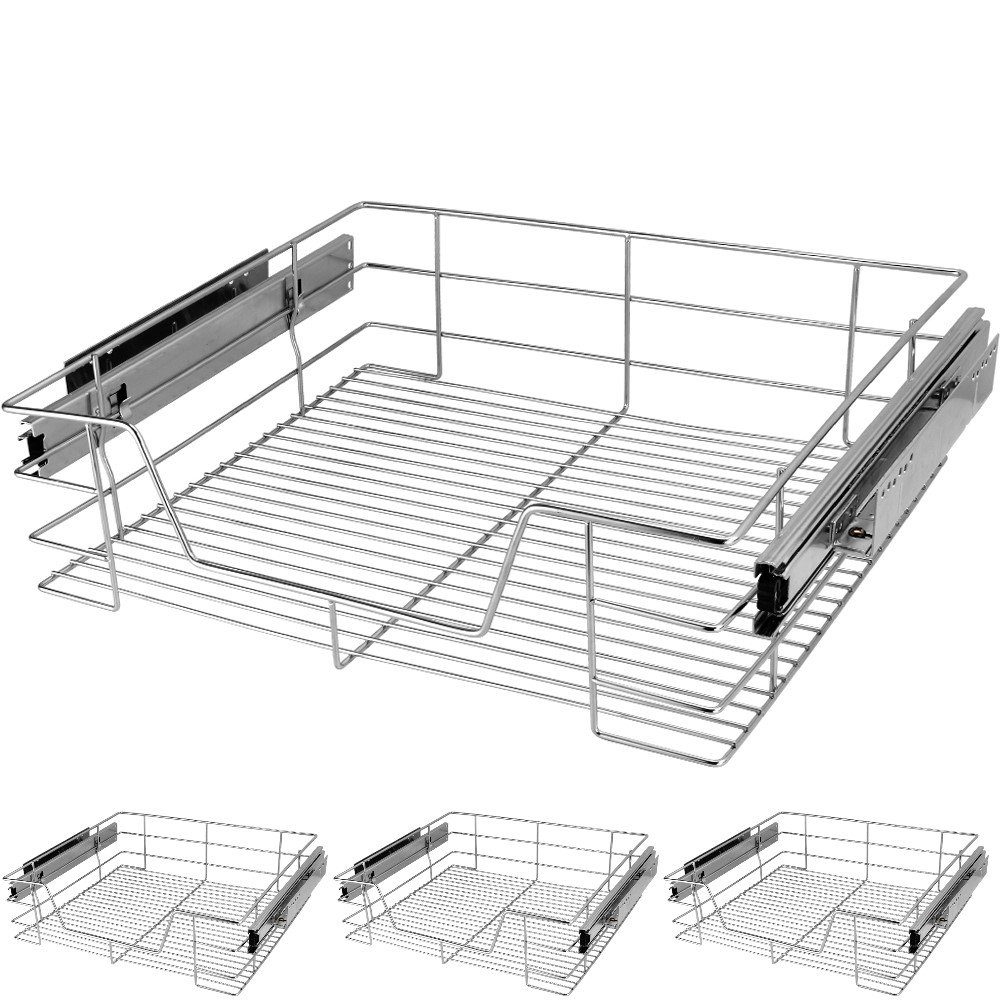Casaria Schubkasten, 60 cm 4er Set Verchromt 25kg Belastbar Vollauszug mit Montagematerial