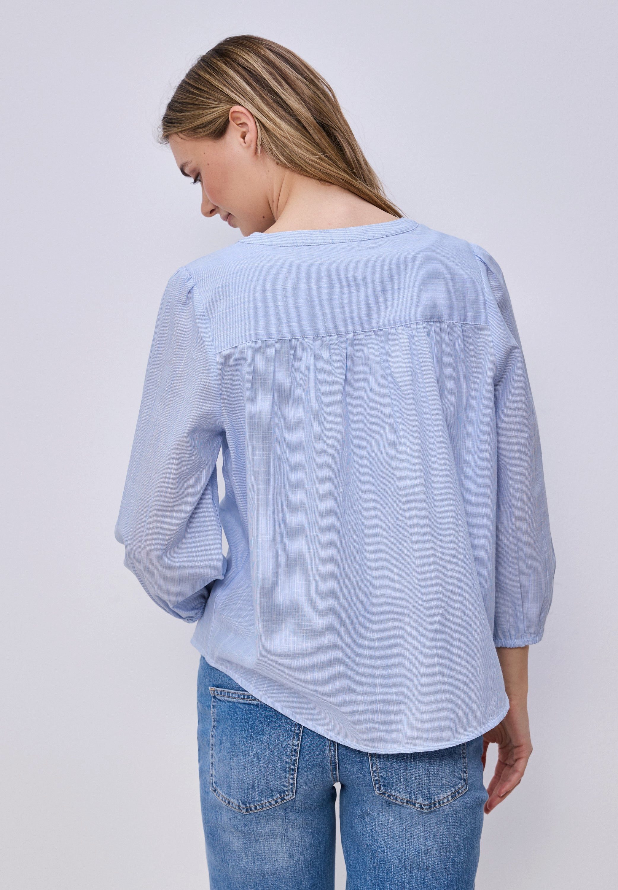 STREET ONE Kurzarmbluse 3/4-Arm Bluse in Chambray Qualität (1-tlg) günstig online kaufen