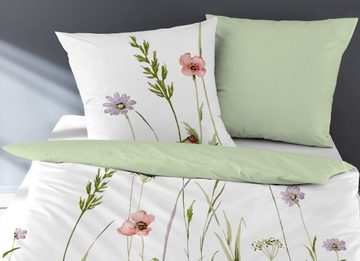 Bettwäsche BLUMENWIESE 8248, Dormisette, Mako-Satin, 2 teilig, mit Blumen und Gräsern