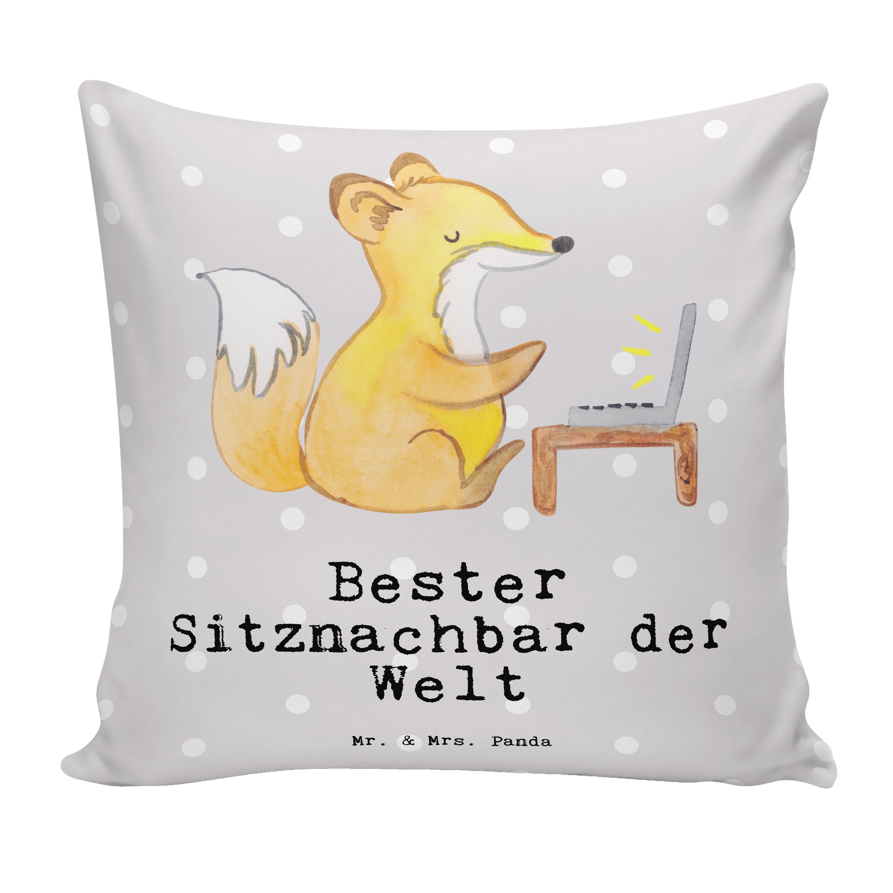 Mr. & Mrs. Panda Dekokissen Fuchs Bester Sitznachbar der Welt - Grau Pastell - Geschenk, Dekokiss