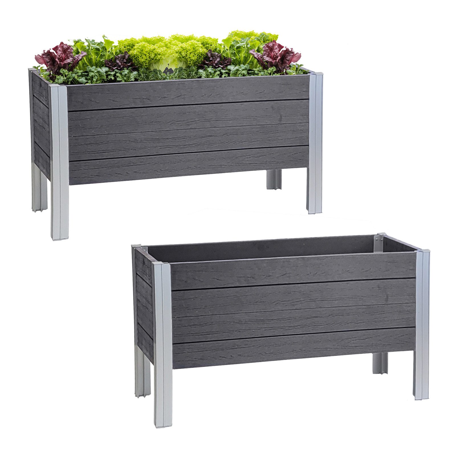 TRUTZHOLM Hochbeet 98 x 40 x 59 cm 100 Liter Holzoptik robust witterungsbeständig grau