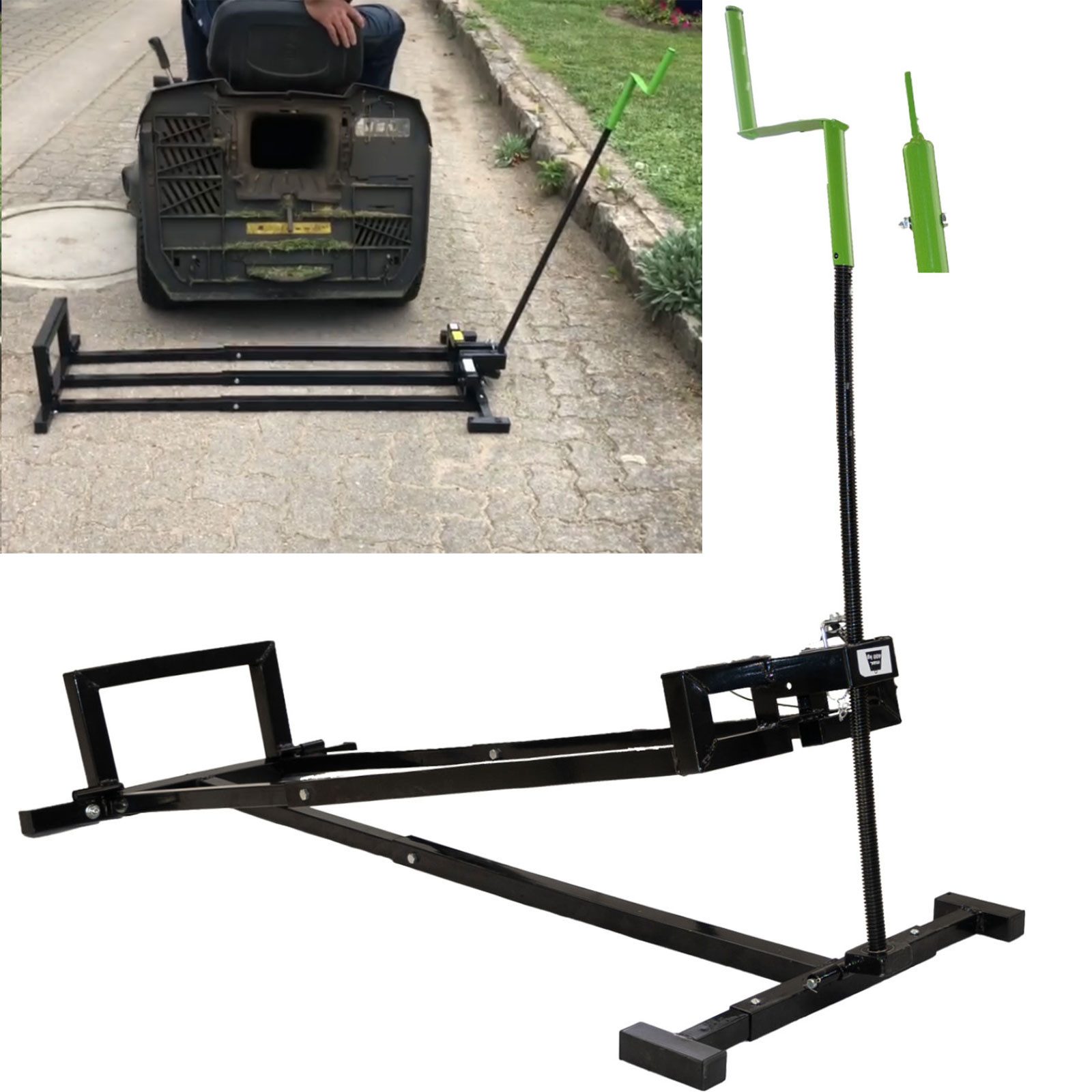 TRUTZHOLM Rasentraktor Heber 400 kg Handkurbel Adapter stufenlos verstellbar Hebevorrichtung, Set, stufenlos verstellbar,Stahl,Schwarz