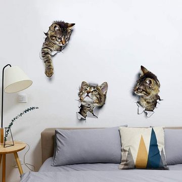 LENBEST Wanddekoobjekt Wandaufkleber 3D Katzen Wasserdicht für Tür Wand Kühlschrank 3 Stück (3 St)