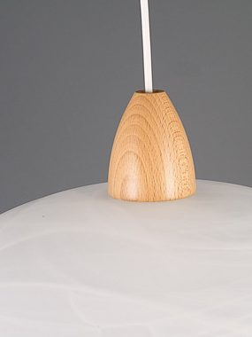 Helios Leuchten Pendelleuchte Hängelampe Alabasterglas Holz Buche Küchenlampe Deckenlampe, für Wohnraum Küche Esszimmer, extralange Aufhängung