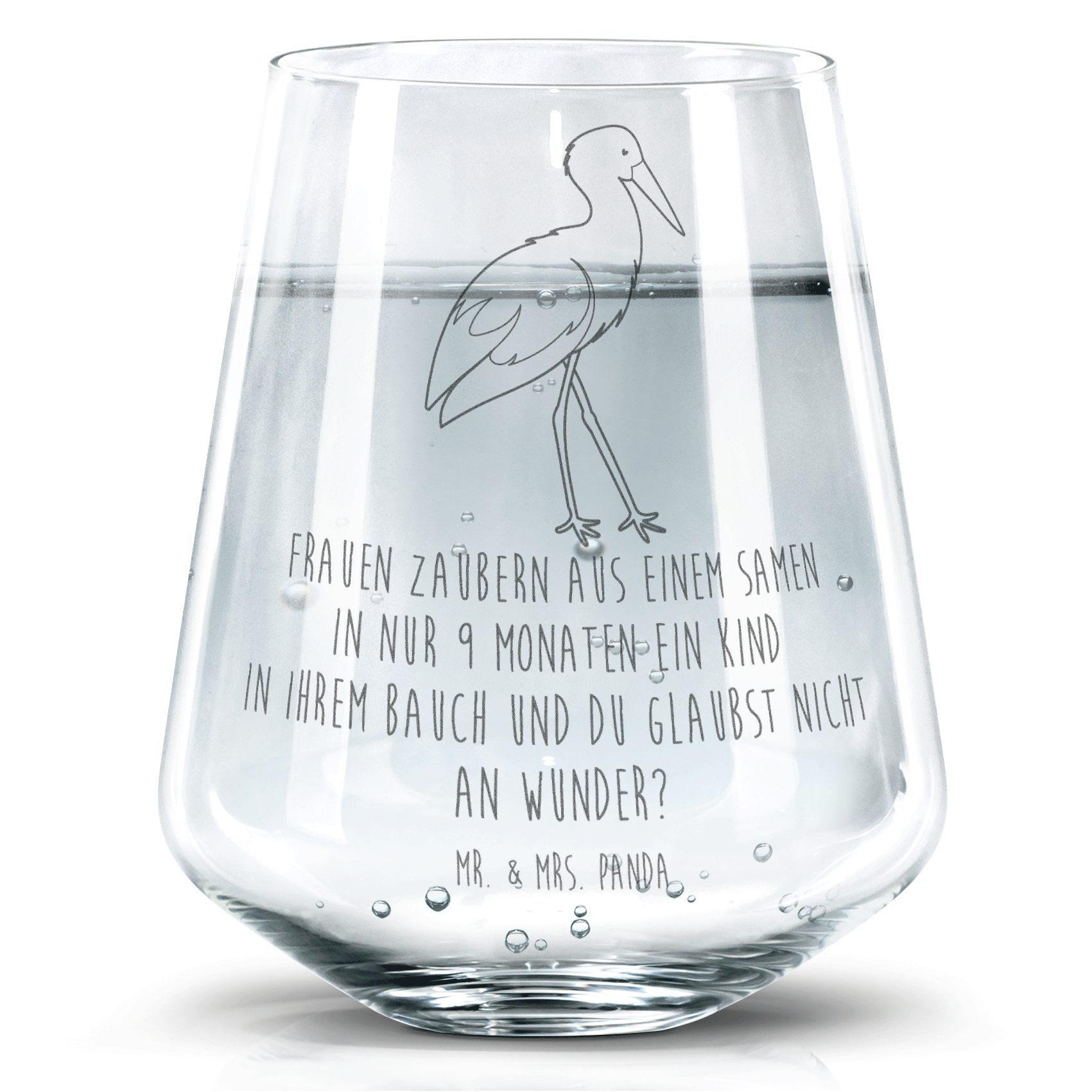 Mr. & Mrs. Panda Glas Storch Transparent Geschenk, lustige Sprüche