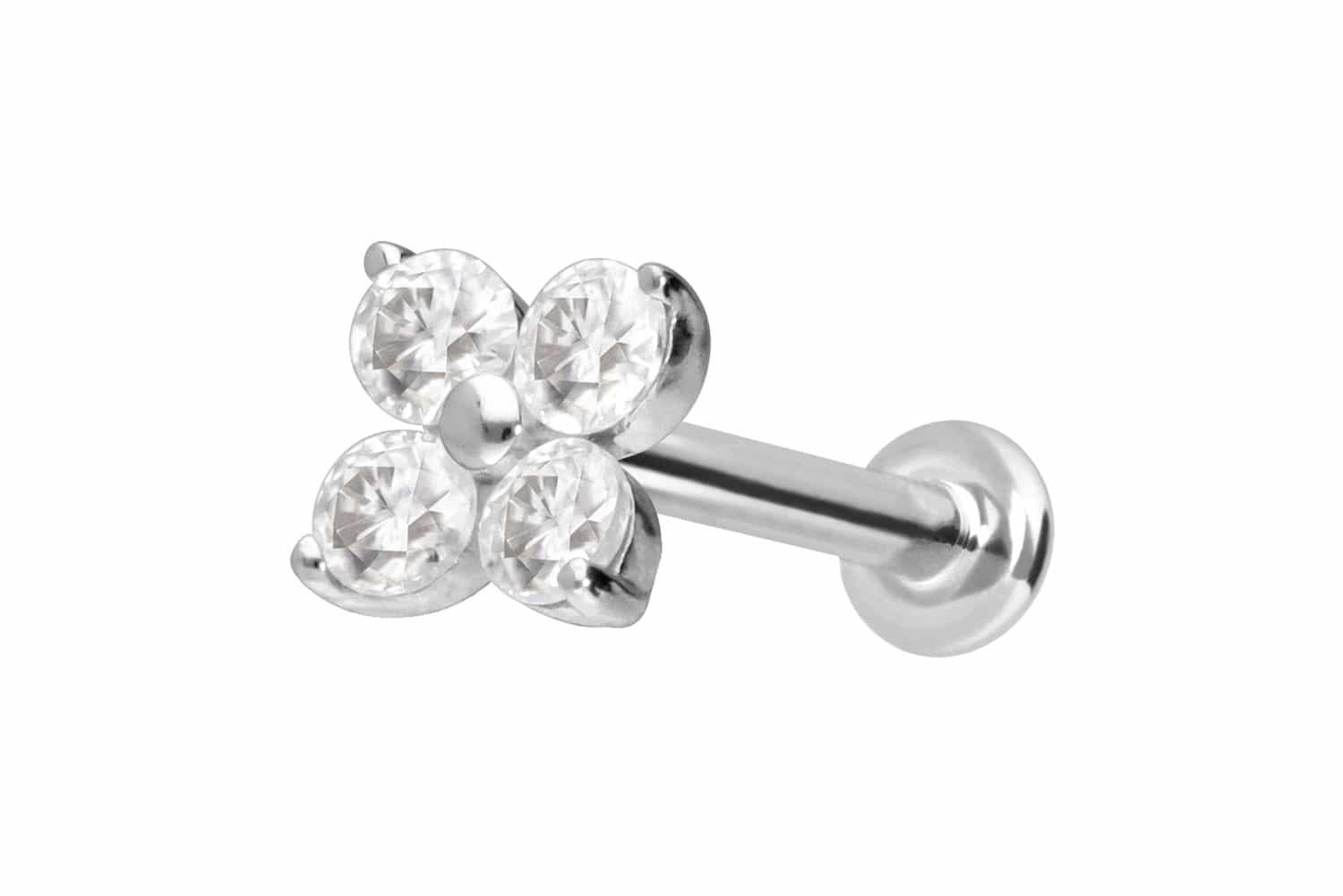 Piercing-Set 14 Karat Gold Labret mit Push Fit MOISSANIT-BLUME