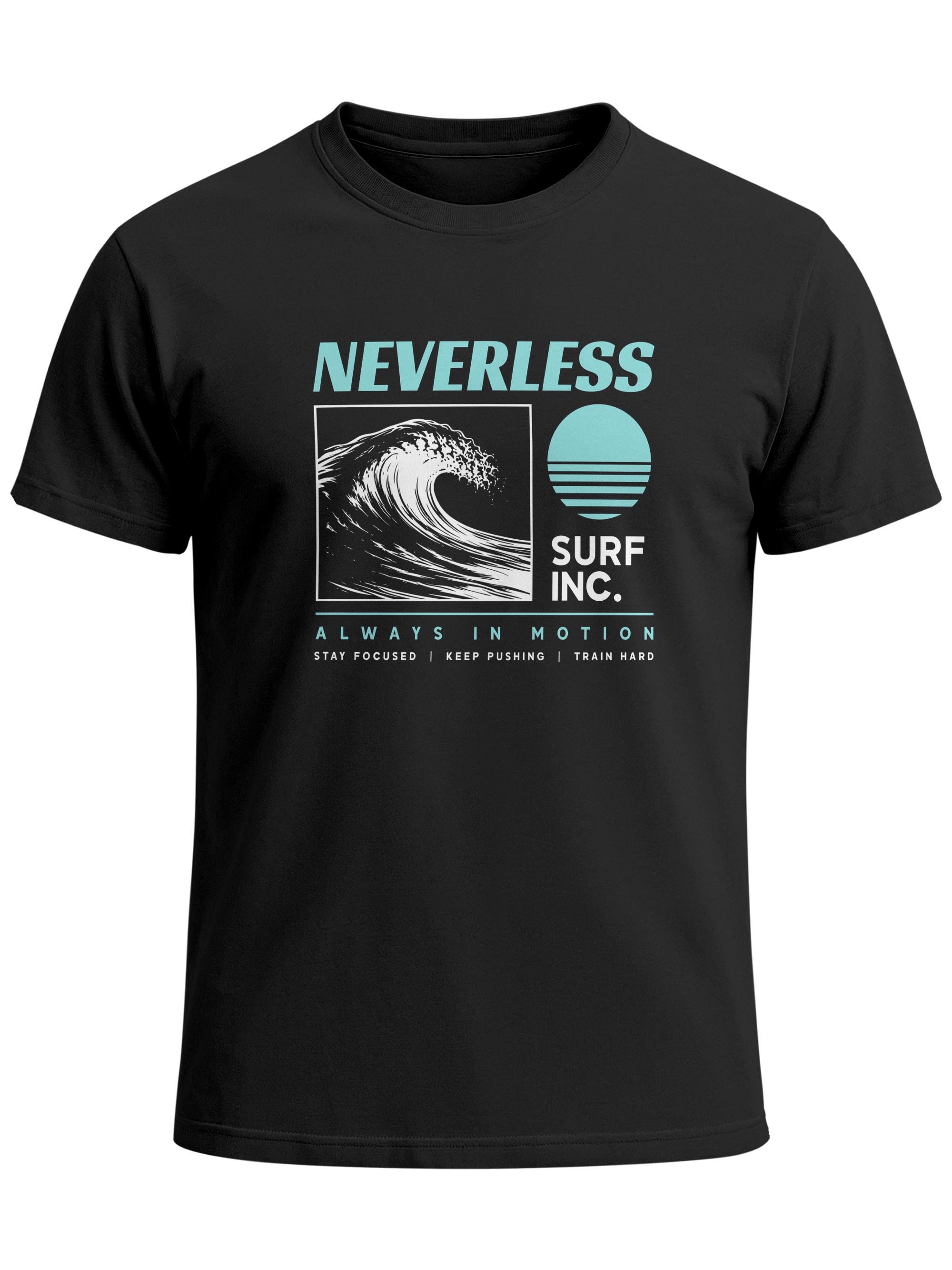 Neverless Print-Shirt Herren T-Shirt Frontprint - Design Surf inc wave - Baumwollshirt mit Print