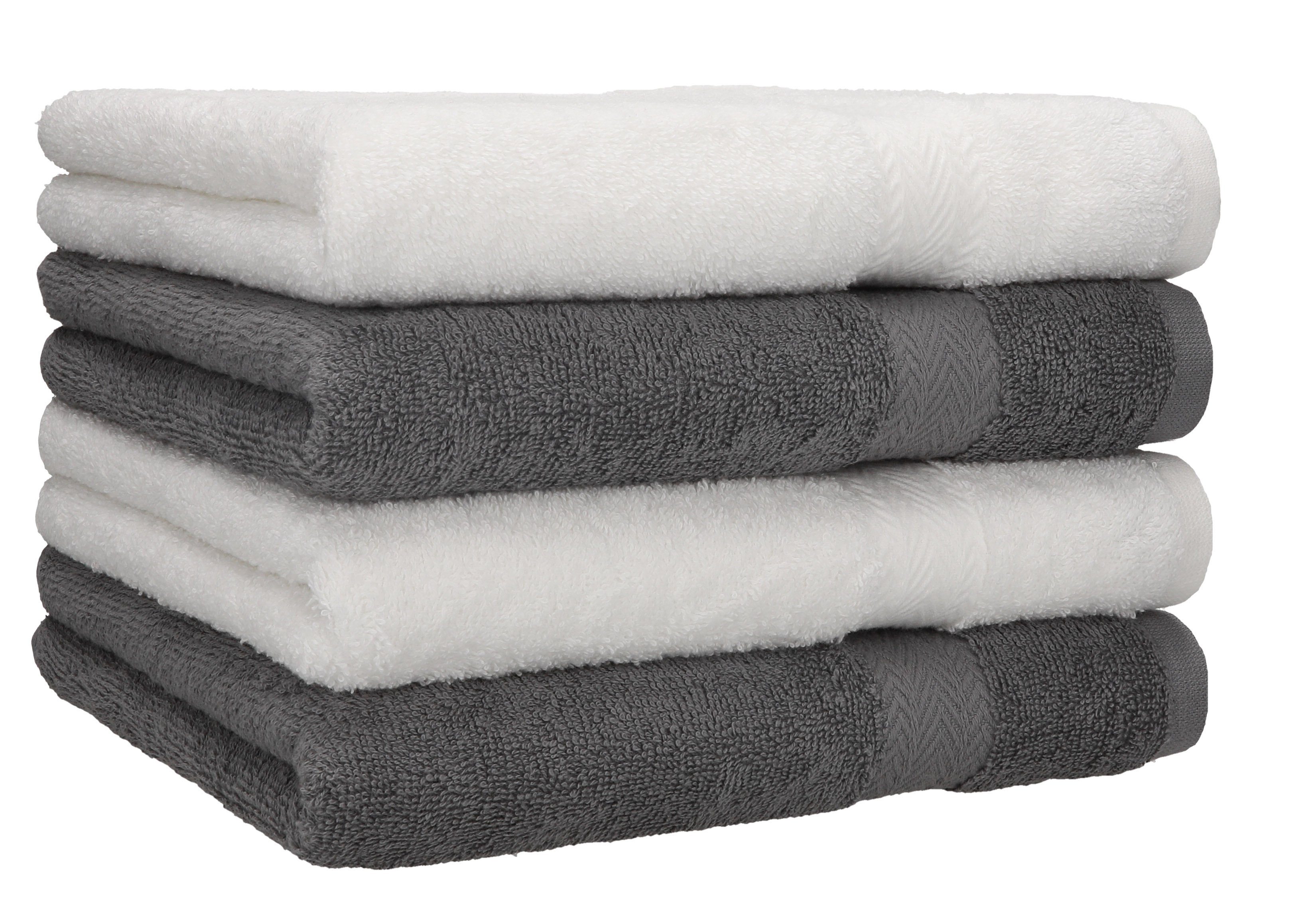 Betz Handtücher 4 Stück Handtücher Premium 4 Handtücher Farbe weiß und anthrazit, 100% Baumwolle