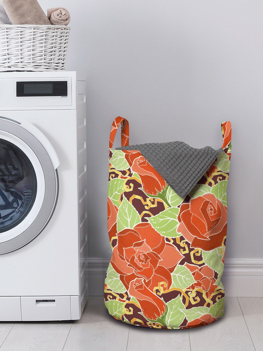 Abakuhaus Wäschesäckchen Wäschekorb mit Griffen für Rose Blühende Waschsalons, Kordelzugverschluss Flower Romantic