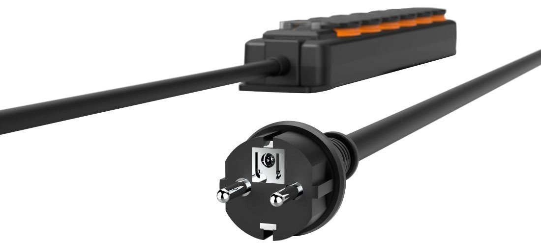 Hama Steckdosenleiste 6-fach (Ein- / Ausschalter, Schalterbeleuchtung, Klappendeckel, Schutzkontaktkupplung, Schutzkontaktstecker, Kabellänge 2 m), IP44