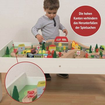 Coemo Spielzeug-Eisenbahn, Set: Spieltisch und 90 tlg. Holzeisenbahn