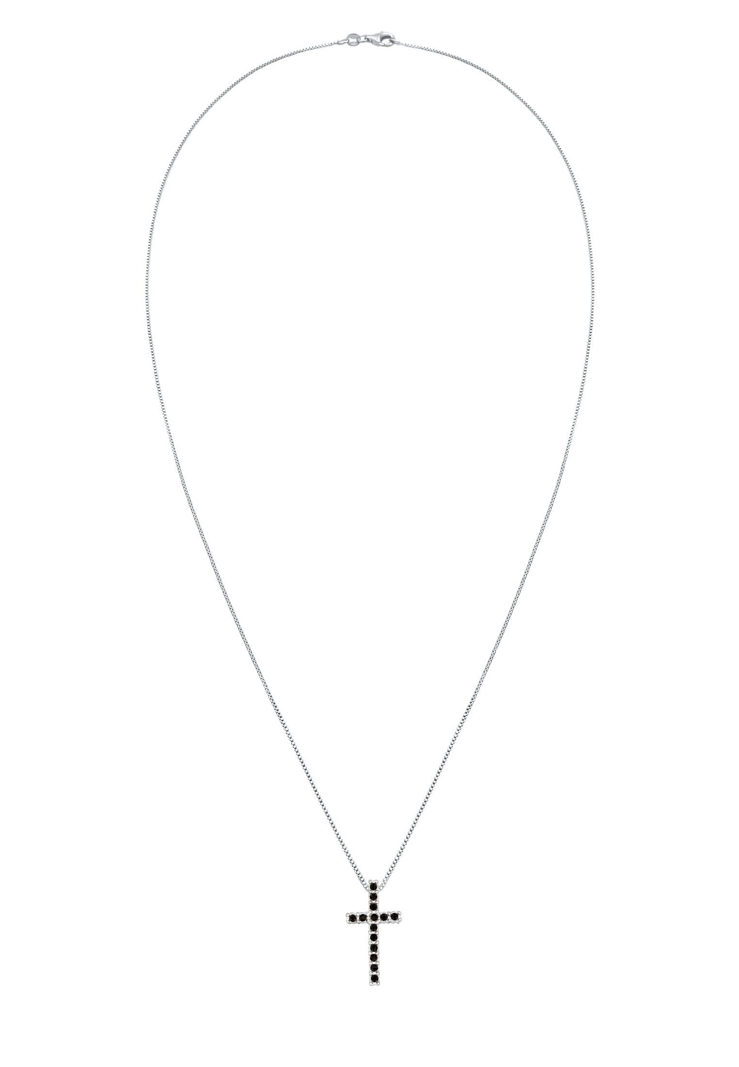 Kuzzoi Kette mit Anhänger Kreuz Glas Kristalle Schwarz 925 Sterling Silber