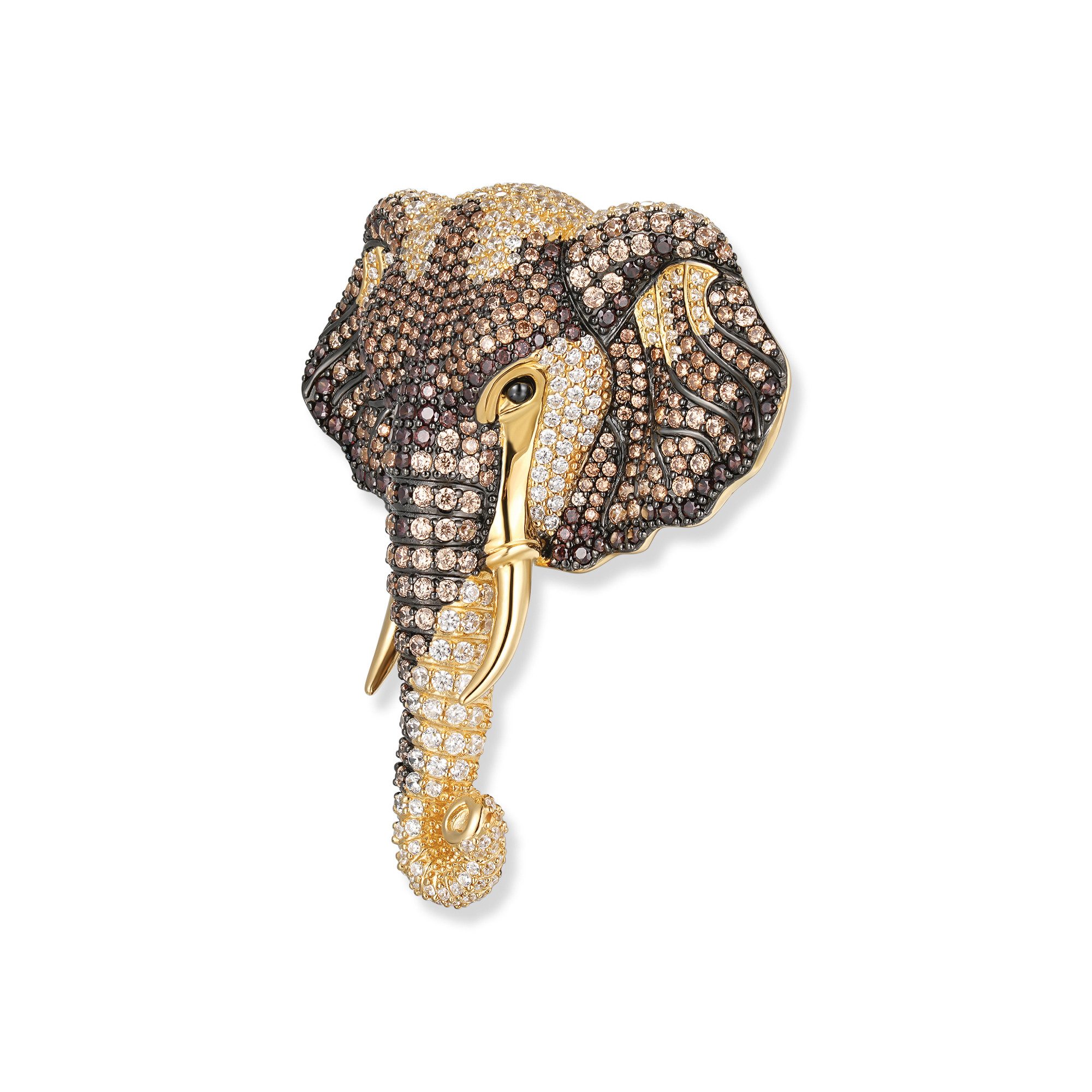 Seinerzeit FLORA & FAUNA Kettenanhänger Raja Elefanten Anhänger / Brosche, Schmuck aus 925 Sterling Silber (Von der faszinierenden Welt der Safari und der wilden Schönheit Afrikas inspirierter Damenschmuck mit liebevoll gestaltetem Tiermotiv – ein besonderer Begleiter im Alltag und zu besonderen Anlässen, 1-tlg., inkl. Geschenkverpackung für Frauen ob Freundin, Mutter, Ehefrau, Oma), vergoldet, geschwärzt, mit Emaille und Zirkonia-Steinen