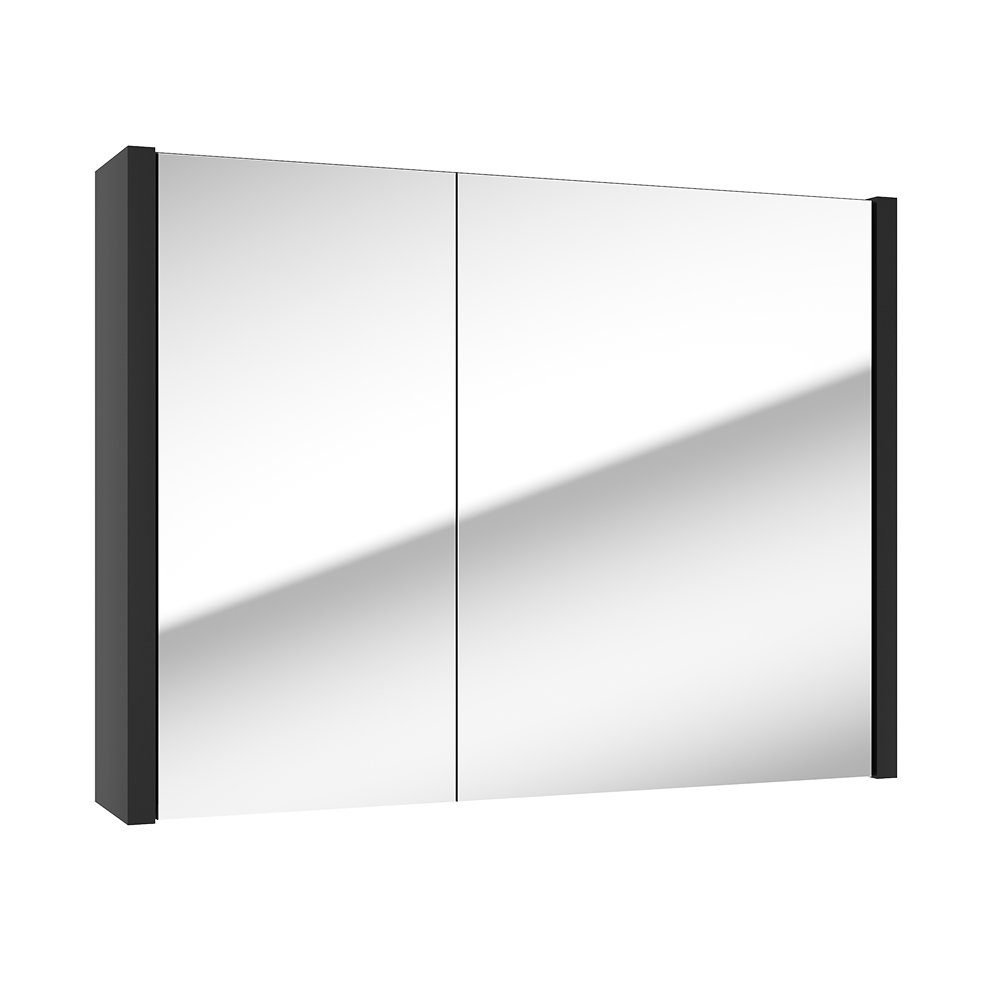 Lomadox Spiegelschrank NANTES-107 80 cm 2 Türen in schwarz, 80/60/15 cm | Spiegelschränke