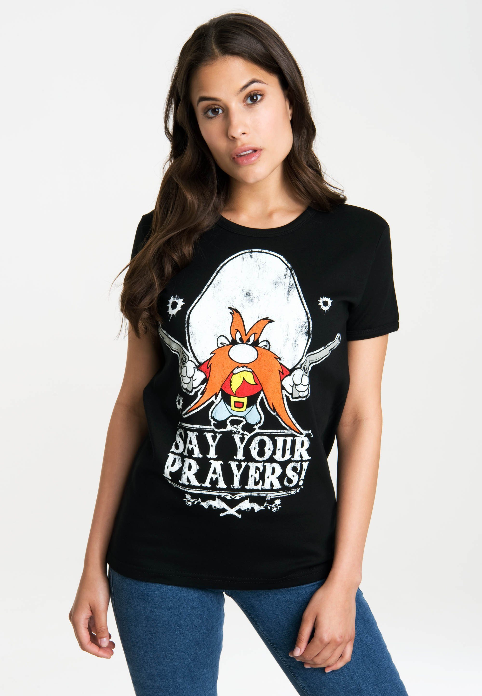 Looney lizenzierten LOGOSHIRT – Tunes Your mit T-Shirt Originaldesign Prayers Say