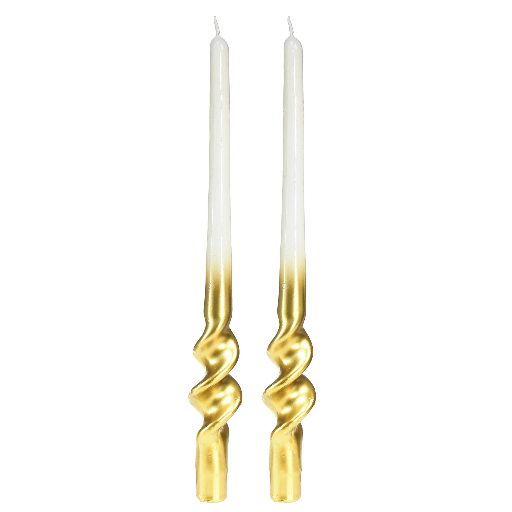 Kaemingk Spitzkerze Gedrehte Spiralkerzen Weiß Gold Tafelkerzen Ø2cm H30cm 2 St